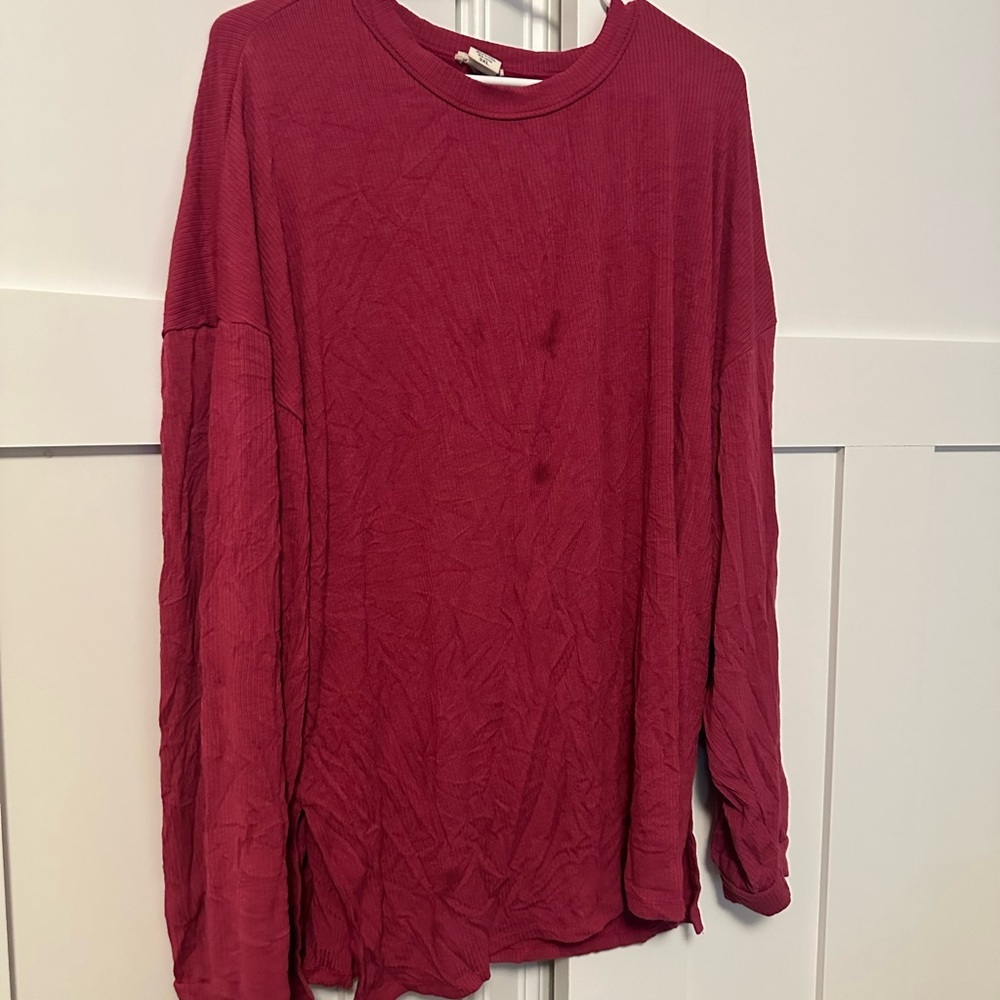 Yelete Women's Deep Red Long Sleeve Top